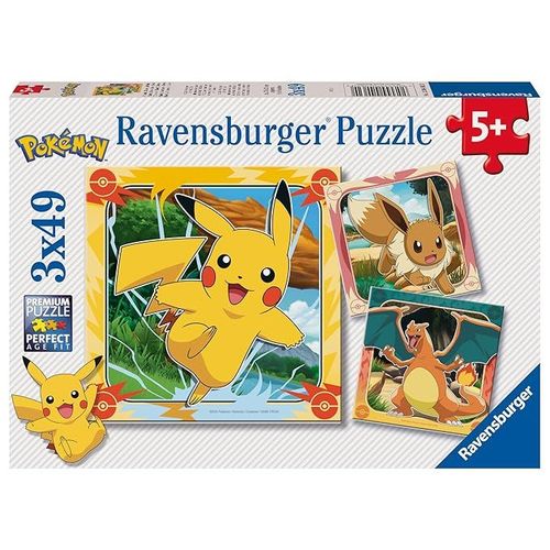 Puzzle Pikachu, Dracaufeu et Evoli 3x49 pcs