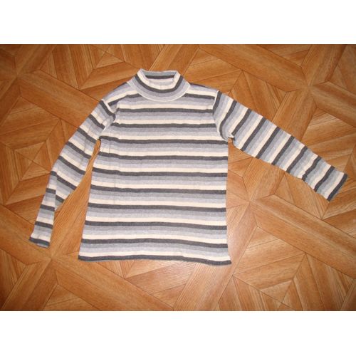 Pull Phénomène De Môme Gris Raye Blanc 8 Ans