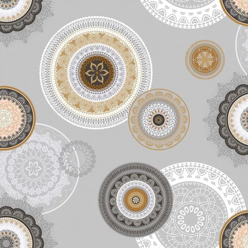 Toile Cirée Au Mètre - Largeur 140 Cm - Ronds Graphiques - Gris Gris