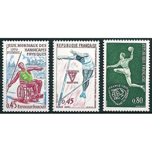 France 1970, Très Beaux Timbres Neufs** Luxe Yvert 1629 Championnat Monde De Handball, 1649 Jeux Mondiaux Handisports, 1650 100 Ans De La Fédération D'athlétisme.