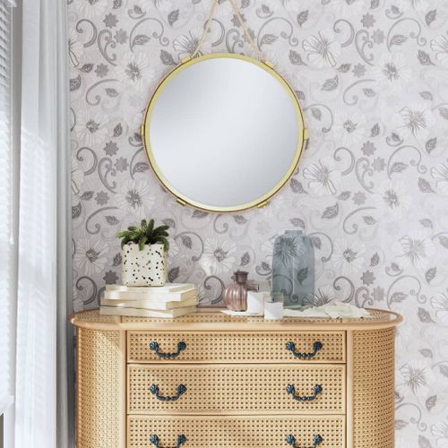 vidaXL Papier peint 3D motif de fleur gris