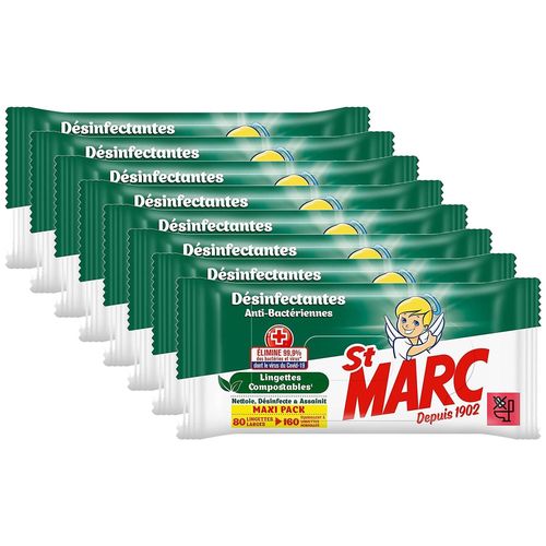 ST MARC Lot de 8 Lingettes Biodégradables Larges Désinfectantes x80