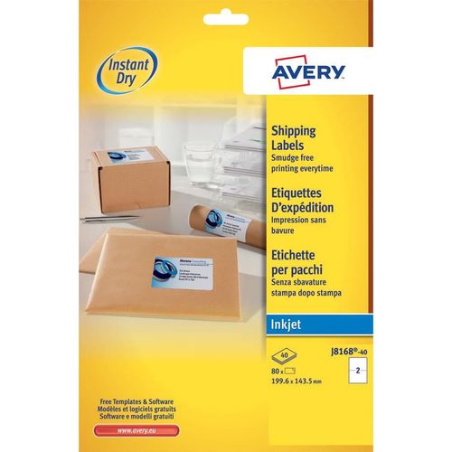 Avery Lot De 3 J8168-40s - 80 Étiquettes D'expédition Blanches Adhésives Personnalisables. 99,6x143,5mm. Impression Jet D'encre