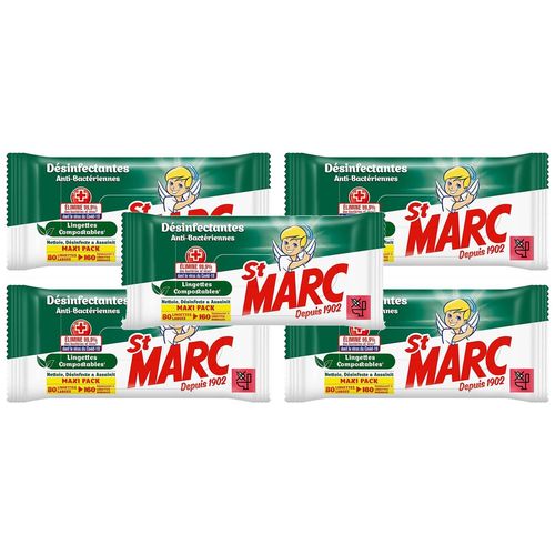 ST MARC Lot de 5 Lingettes Biodégradables Larges Désinfectantes x80