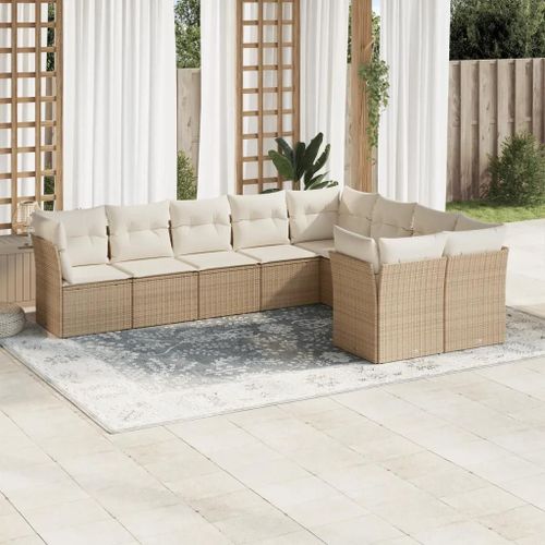 Prolenta Premium - Salon De Jardin Avec Coussins 9 Pcs Beige Résine Tressée