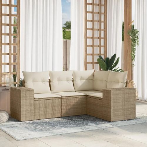 Prolenta Premium - Salon De Jardin Avec Coussins 4 Pcs Beige Résine Tressée