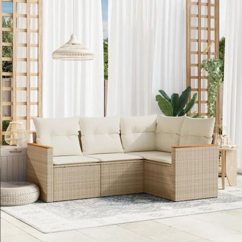 Prolenta Premium - Salon De Jardin Avec Coussins 4 Pcs Beige Résine Tressée