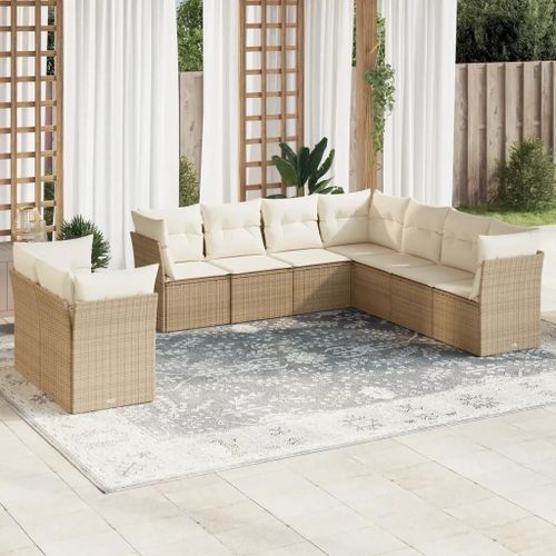Prolenta Premium - Salon De Jardin Avec Coussins 9 Pcs Beige Résine Tressée