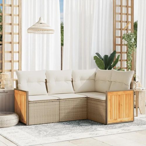 Prolenta Premium - Salon De Jardin Avec Coussins 4 Pcs Beige Résine Tressée