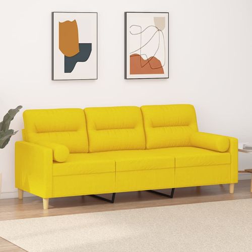 Vidaxl Canapé 3 Places Avec Oreillers Jaune Clair 180 Cm Tissu