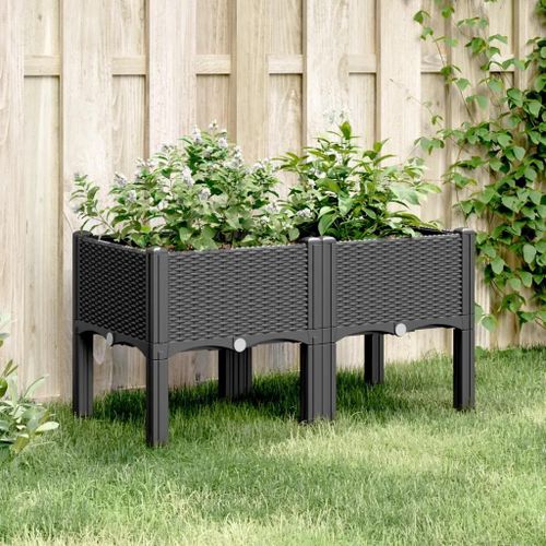 Prolenta Premium - Jardinière Avec Pieds Noir 80x40x42 Cm Pp