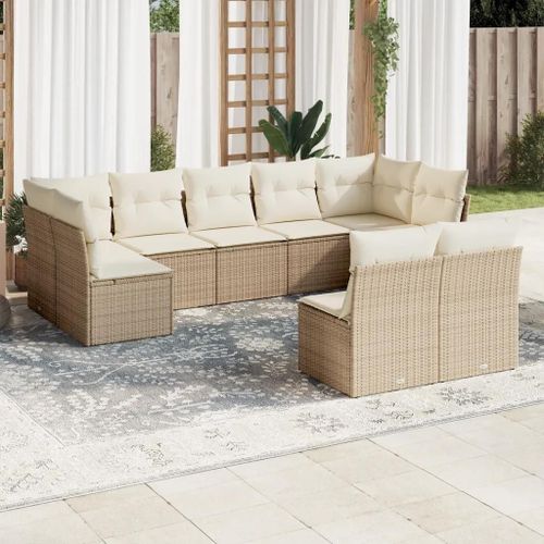 Prolenta Premium - Salon De Jardin Avec Coussins 9 Pcs Beige Résine Tressée