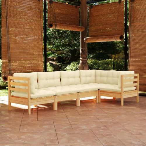 Prolenta Premium - Salon De Jardin 5 Pcs Avec Coussins Crème Bois De Pin