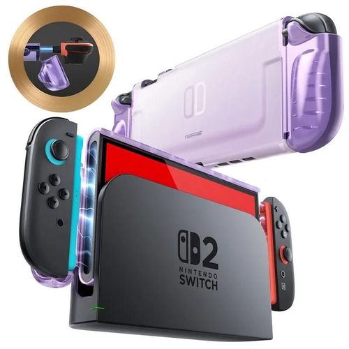 Supcase Pour Nintendo Switch 2 (2025) Étui De Protection Transparent En Cristal Avec Conception Joycon À Dégagement Rapide Et Poignée En Tpu--Purple