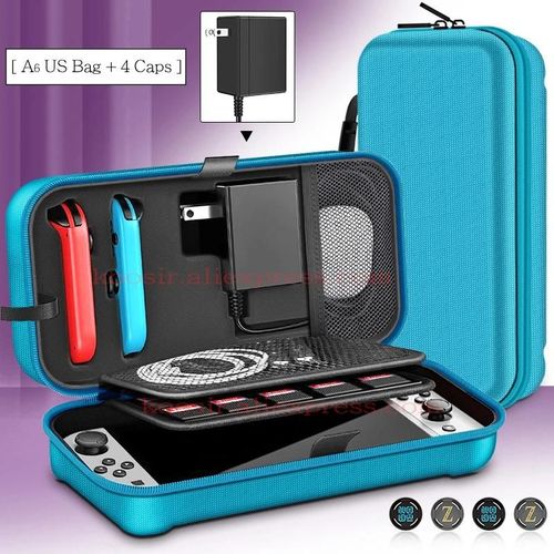 Grand Sac De Transport Pour Console Oled Nintendo Switch Et Accessoires, Étui De Protection De Haute Qualité, Pochette De Voyage En Nylon Anti-Rayures-A6usbleu