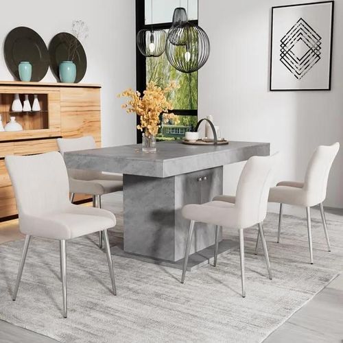 Chaises De Salle À Manger En Velours, Ensemble De 4 Avec Quatre Pieds En Métal Argenté Et Support Lombaire, Beige