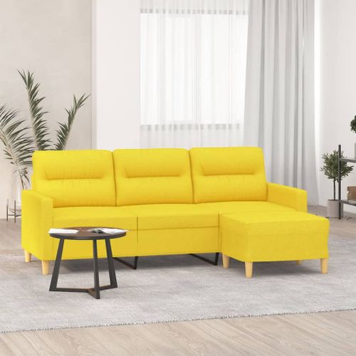 Vidaxl Canapé À 3 Places Avec Repose-Pieds Jaune Clair 180 Cm Tissu