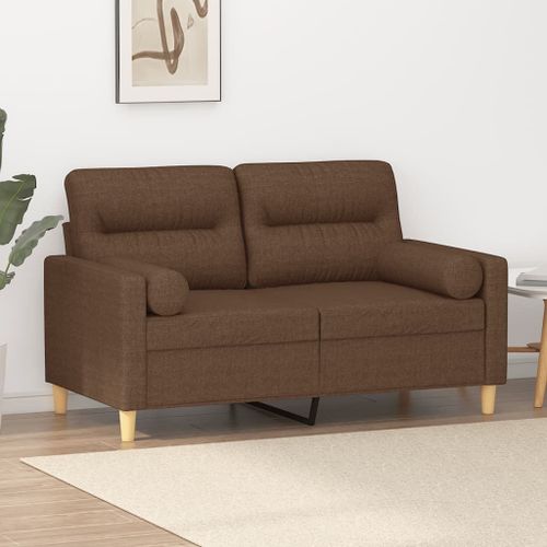 Vidaxl Canapé 2 Places Avec Oreillers Décoratifs Marron 120 Cm Tissu