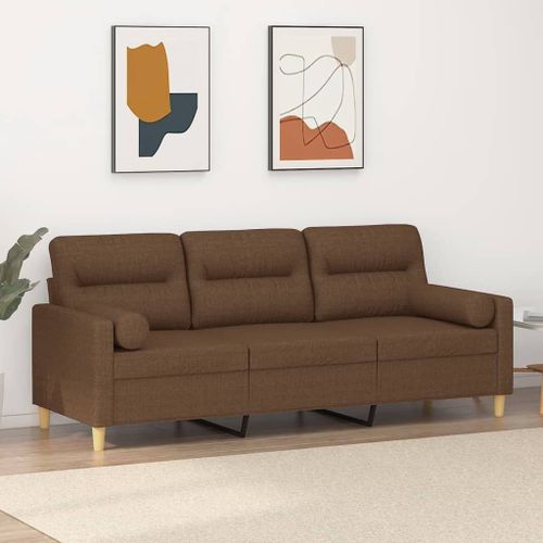 Vidaxl Canapé 3 Places Avec Oreillers Décoratifs Marron 180 Cm Tissu