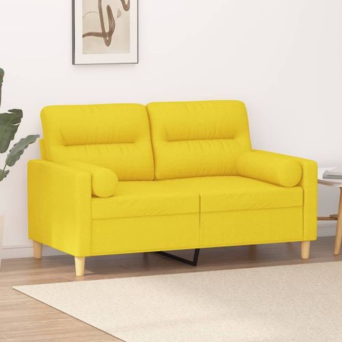 Vidaxl Canapé 2 Places Avec Oreillers Jaune Clair 120 Cm Tissu