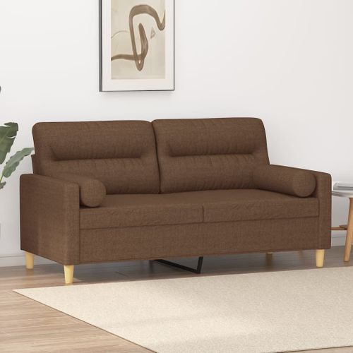 Vidaxl Canapé 2 Places Avec Oreillers Décoratifs Marron 140 Cm Tissu