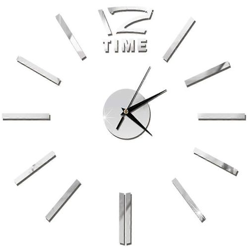 Horloge murale bricolage moderne Grande horloge murale 3D sans cadre Miroir Autocollants pour la décoration de bureau du salon à la maison (argent)