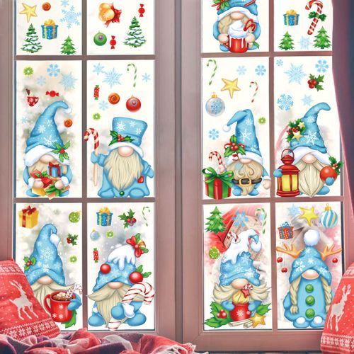 Stickers Noël Fenetre,Autocollant Vitre Noël Reutilisable,Electrostatique PVC Sticker Decoration Vitrine Noël,Aquarelle Double Face Noel Stickers(B)