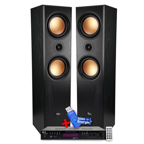 Home-Cinéma - Evidence Acoustics EA-800-PG - 1000W PMPO - Colonnes Hifi 3 voies Finition cuivre, Amplificateur USB SD Radio FM