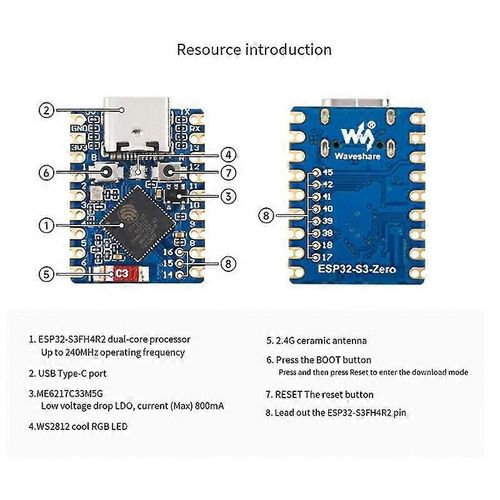 ESP32-S3 Mini Module Processeur Dual Core 240MHz Fréquence de fonctionnement Wi-Fi et Bluetooth 5.0 Carte de Développement Module, B