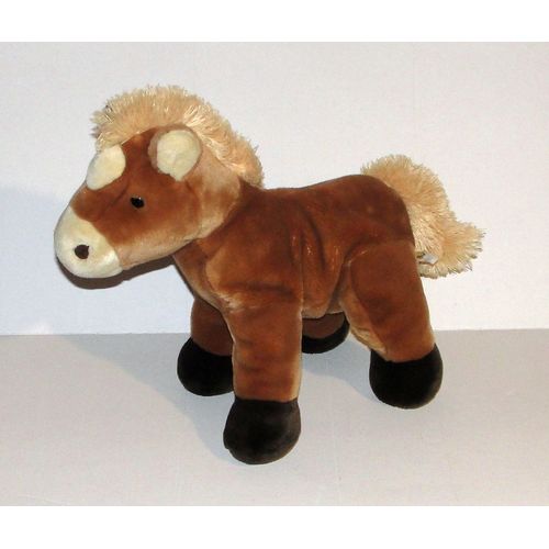 Peluche Cheval Marron Beige Lascar - Doudou Poney 35 Cm