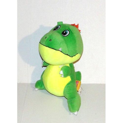 Peluche Dragon Vert Jaune Fizzy - Doudou Dinosaure 22 Cm