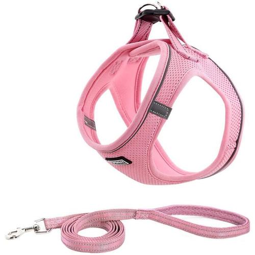 Harnais Chien Réfléchissant Respirant Avec Laisse, Step-In Harnais Pour Chiens Chats, Gilet Rembourré Confort Mesh Doux Pour Petite Chiens Pour Marcher, Courir, Formation (L, Rose)