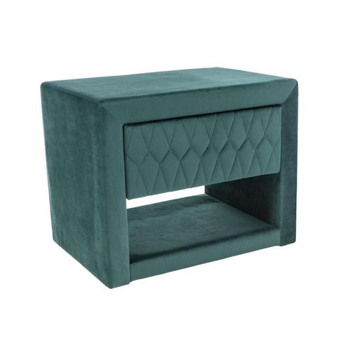 Table De Chevet En Velours Matelassé Avec Un Tiroir - Vert - P 50 Cm X H 40 Cm X L 35 Cm