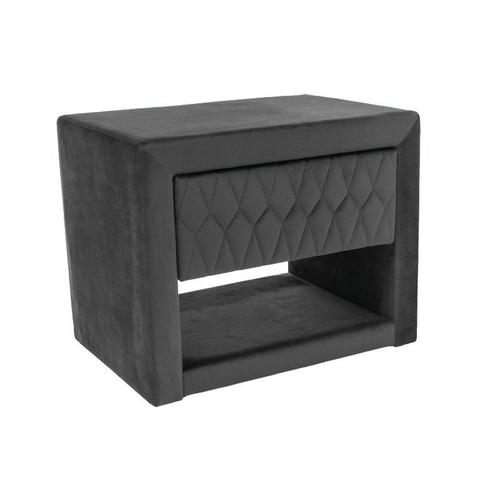 Table De Chevet En Velours Matelassé Avec Tiroir - Gris - P 50 Cm X H 40 Cm X L 35 Cm