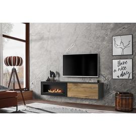 Meuble tv 200x57x35 cm couleur vieux bois grange avec cheminée