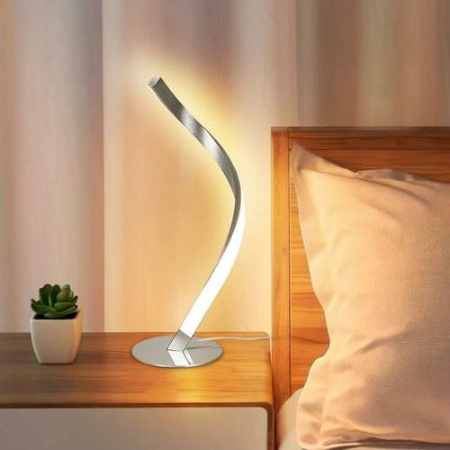 Led Lampe Chevet De Lecture En Arc, Lampe Table De Nuit Métal, Lumière De Blanc Chaud,Argent