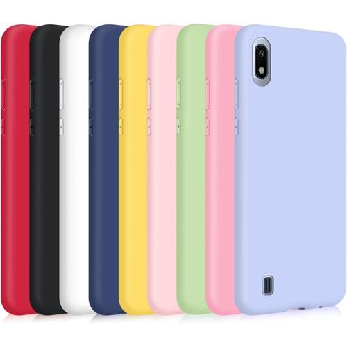 9x Coque Pour Samsung Galaxy A10, Étui Antichoc Unie Couleur Ultra Mince Souple Silicone Flexible Tpu Housse - Noir, Bleu Foncé, Jaune, Violet, Rose, Rouge, Blanc, Vert Menthe, Rose Foncé