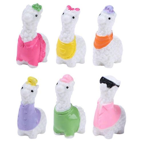 6pcs Miniature Alpaga Statues Résine Alpaga Figurine Mignon Animal Mini Décorations De Jardin