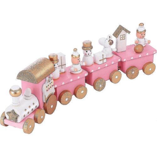 Train de Noël en bois Rail Hiver Wonderland Train Mini Train Décor Pour Fête de Noël Sous Décorations De Sapin de Noël Rose
