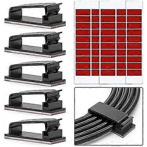 Pack 50 3m Clips de câble adhésif pour câbles Ethernet et système de gestion de câble pour TV, PC, ordinateur portable, bureau