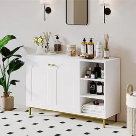 Hzuaneri Meuble De Salle De Bain, Meuble De Rangement, Étagère De Rangement Avec 2 Portes, Avec Compartiment Ouvert, Étagère Rég17