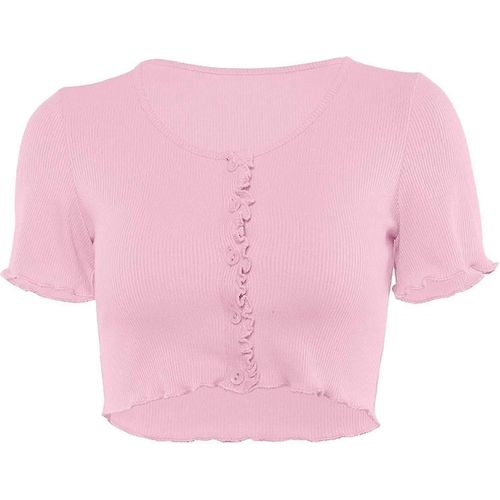 Débardeur Court À Manches Courtes Pour Femme, Tricoté Avec Boutons