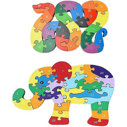 Puzzle en bois animaux, puzzles de construction, puzzle alphabet, jouet éducatif préscolaire, ensemble de cadeaux - Serpent éléphant, 7841