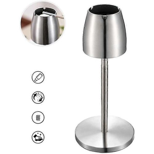 Cendrier d'extérieur en acier inoxydable avec support télescopique ¿ Grand cendrier décoré et résistant au vent pour la maison, l'extérieur, le bar, le bureau ou le café