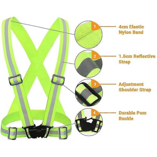 Gilet Réfléchissant Pour Une Visibilité Optimale De Jour Comme De Nuit, Pour La Course À Pied, Le Vélo Et Plus Encore, Unisexe (1 Gilet, 2 Brassards)