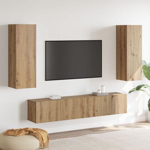 Vidaxl Ensemble De Meuble Tv 4 Pièces Mural En Bois D'artisanat