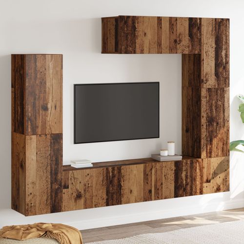 Vidaxl Set De Meuble Tv 7 Pièces Mural Bois Vieilli Bois Composé