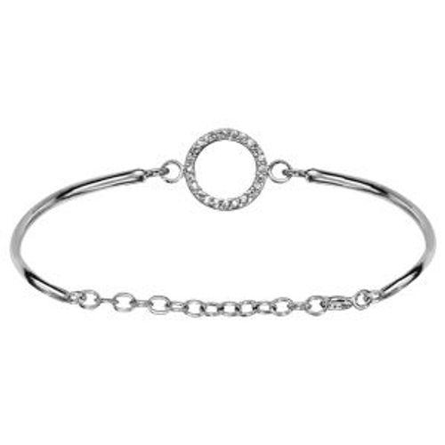 Bracelet Argent Rhodié Jonc Semi Rigide Cercle Oxydes Blancs Sertis Réglable