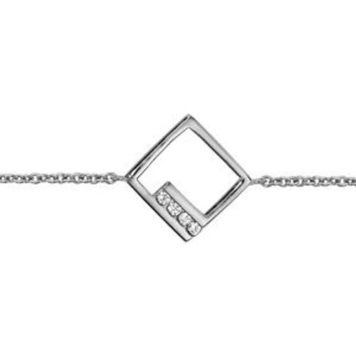 Bracelet Argent Rhodié Forme Losange Ajouré Oxydes Blancs Sertis 16+2cm
