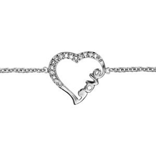 Bracelet Argent Rhodié Coeur Love Et Oxydes Blancs Sertis 16+2cm